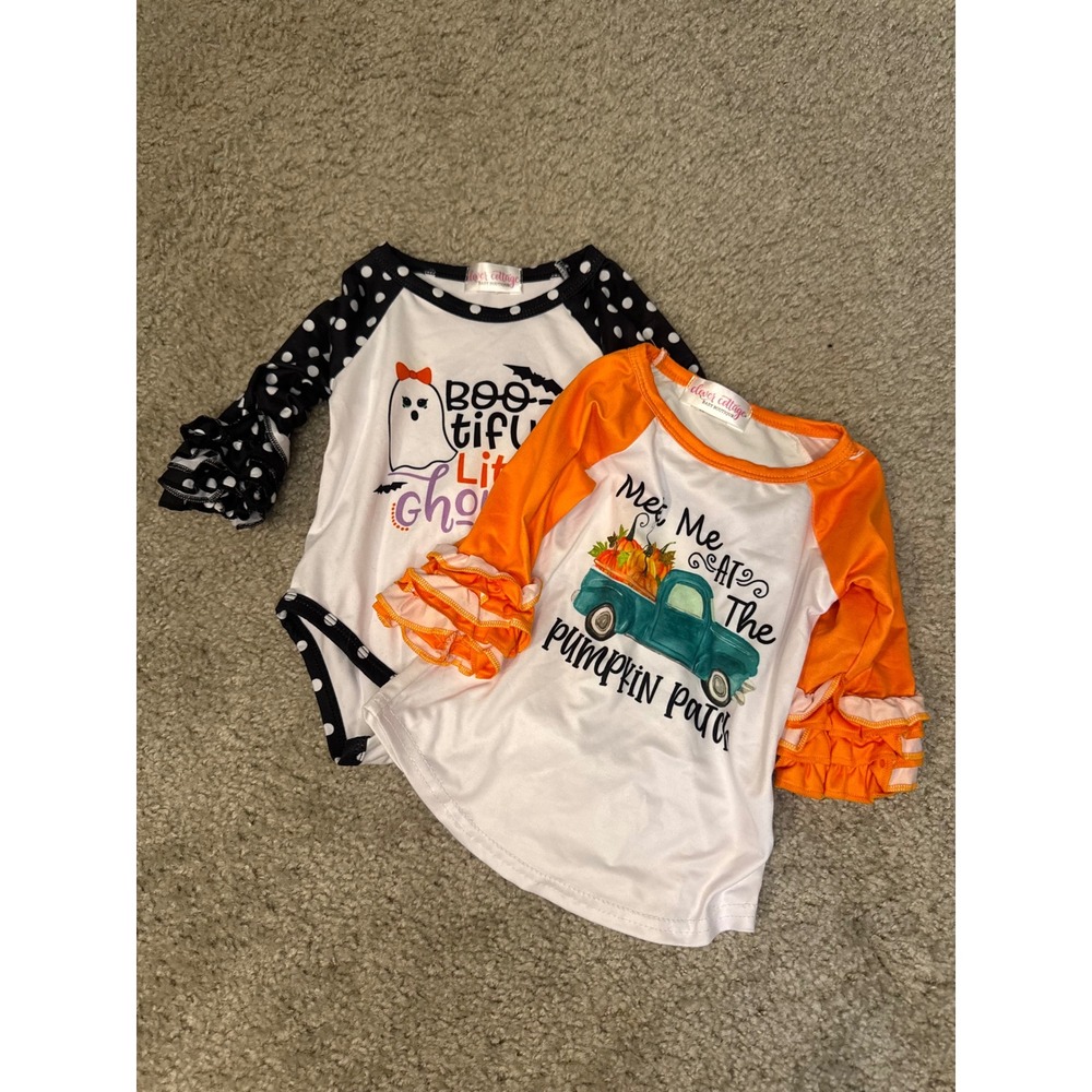 Clover Cottage Halloween Fall Bodysuit and Shirt Set Ruffle Raglan Girls 6-18 M